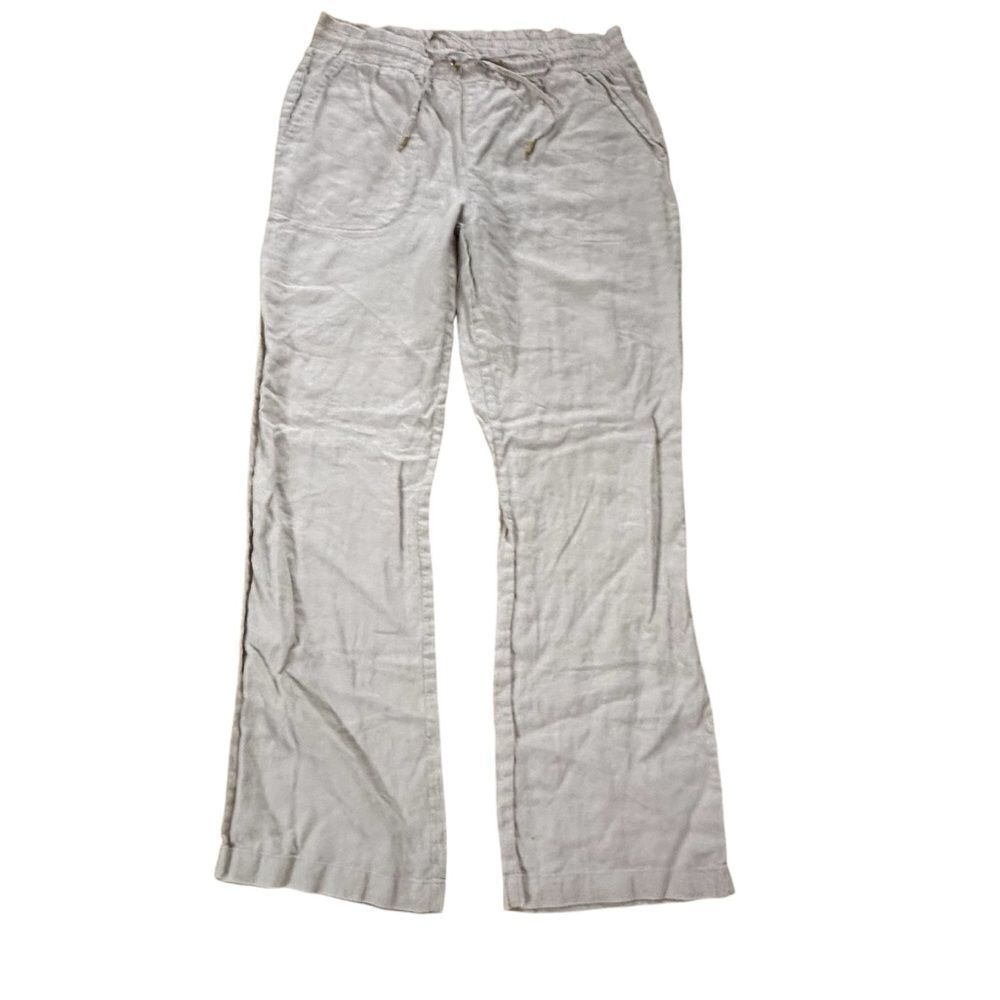 Ellen Tracy ~ 100% Linen Khaki Pull On Pants ~ size S ~ drawstring tie